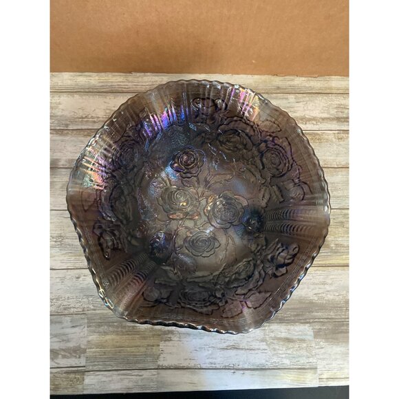 Imperial Carnival Glass Three Footed Bowl 11" - Picture 4 of 11